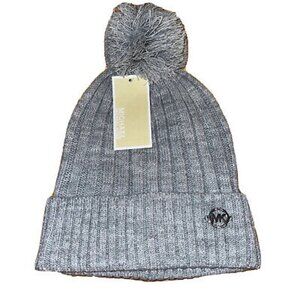 Michael Kors MK Light Gray Pom Beanie Hat One Size New